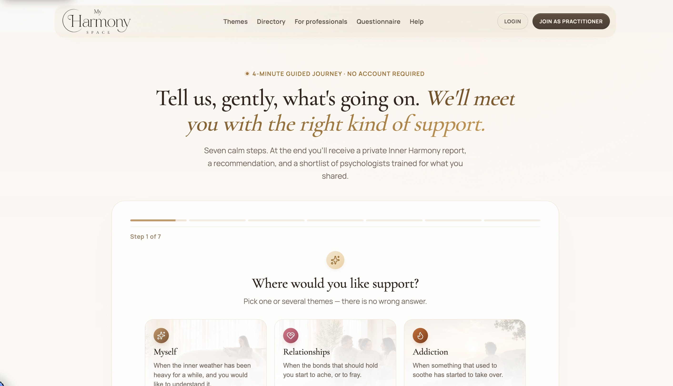 Illustrative Harmony guided reflection questionnaire displayed on a tablet
